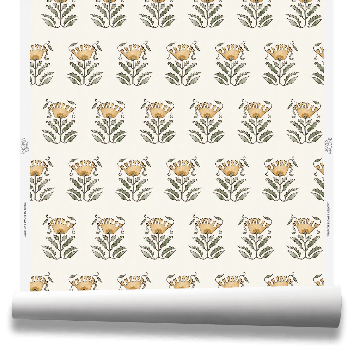Vintage Flower Wallpaper by James Malone in Yellow