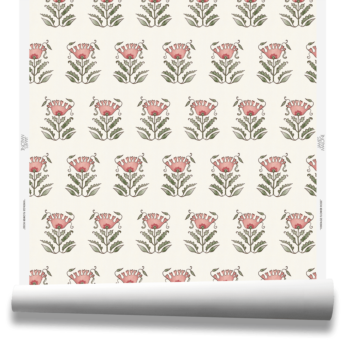 Vintage Flower Wallpaper by James Malone in Rose