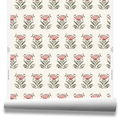 Vintage Flower Wallpaper by James Malone in Rose