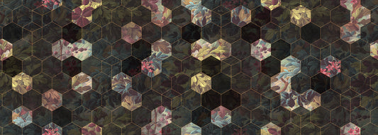Vinum Hexagon Black mural by Rebel Walls