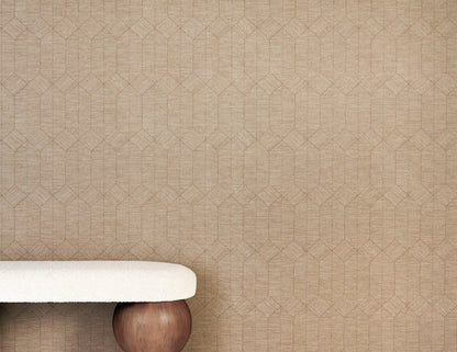 Vinyl Voyage Wallpaper by Phillip Jeffries in Brick Red, shown installed in a room setting