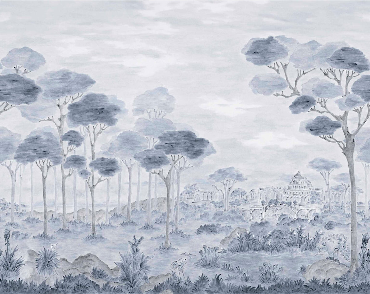 Vista Hermosa mural by Coordonné in Avio, flat pattern view