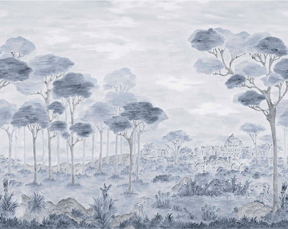 Vista Hermosa mural by Coordonné in Avio, flat pattern view