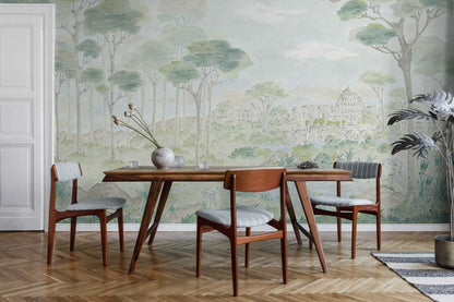 Vista Hermosa mural by Coordonné in Nube, shown in a styled room