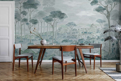 Vista Hermosa mural by Coordonné in Sage, shown in a styled room