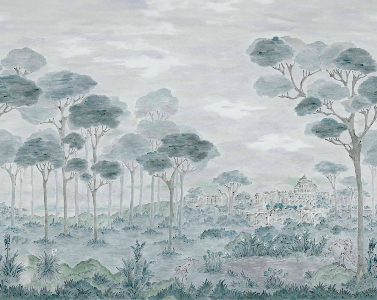 Vista Hermosa mural by Coordonné in Sage, flat pattern view