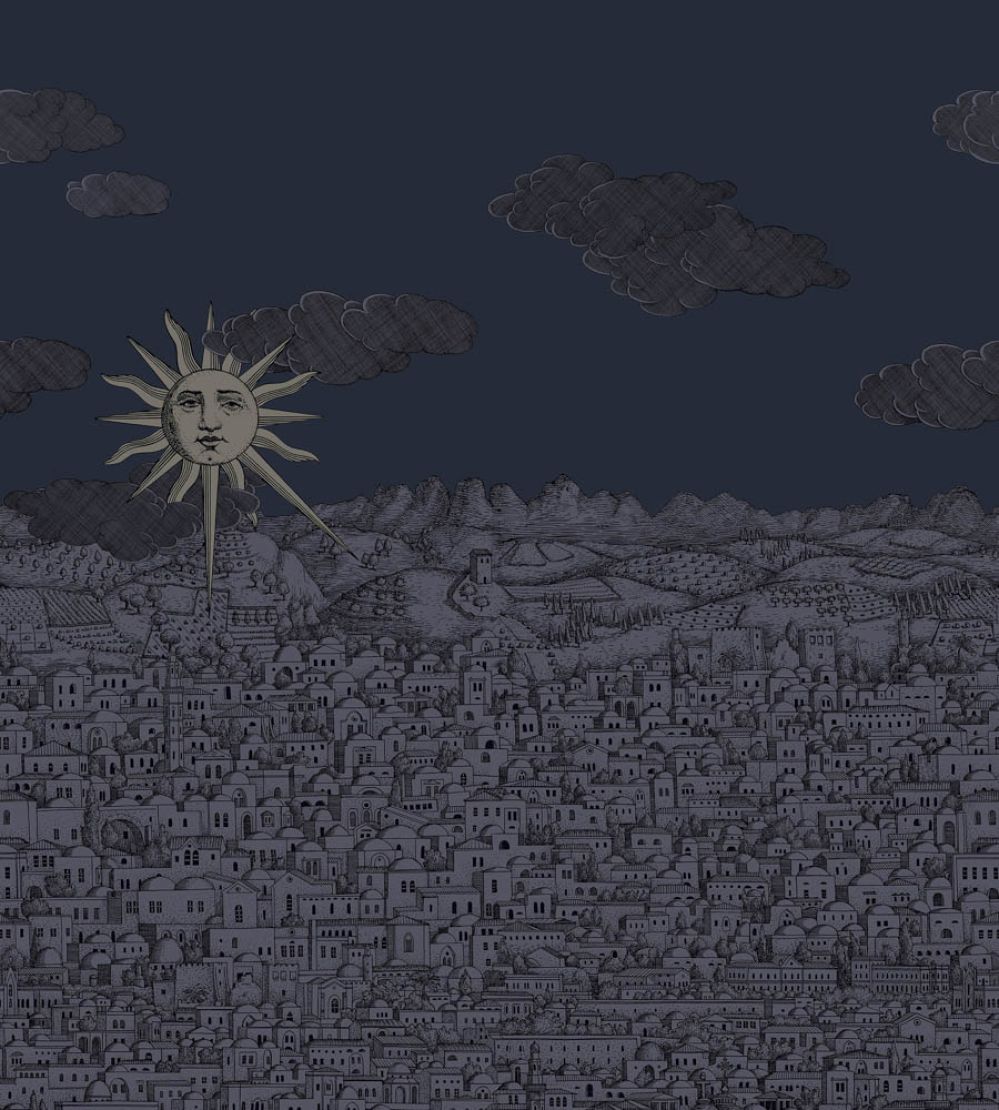 Vista Mediterranea Mural by Cole & Son Midnight with Gilver Sun