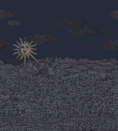 Vista Mediterranea Mural by Cole & Son Midnight with Gilver Sun