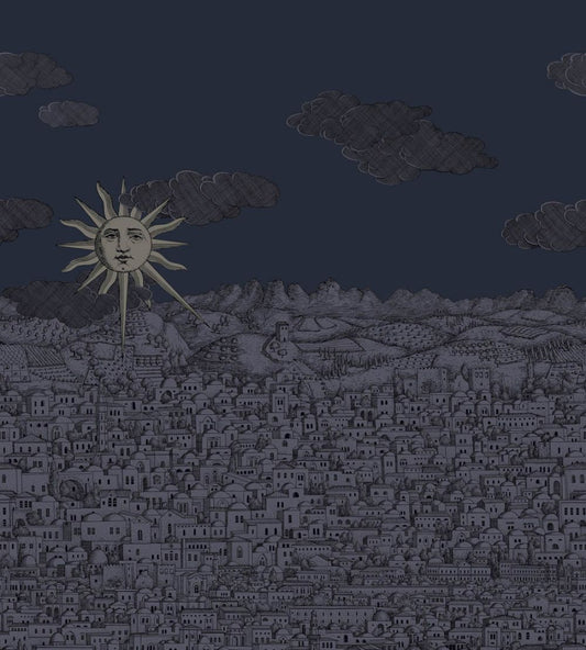 Vista Mediterranea Mural by Cole & Son Midnight with Gilver Sun
