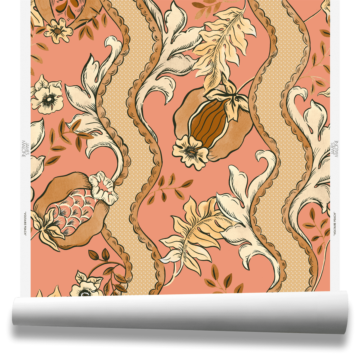 Voltaire Wallpaper by James Malone in Peach