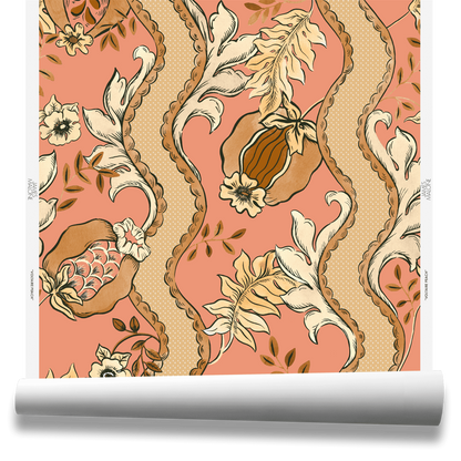 Voltaire Wallpaper by James Malone in Peach
