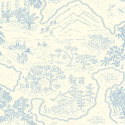 Voyage 1929 Wallpaper by Langelid Von Bromssen in Vintage Blue