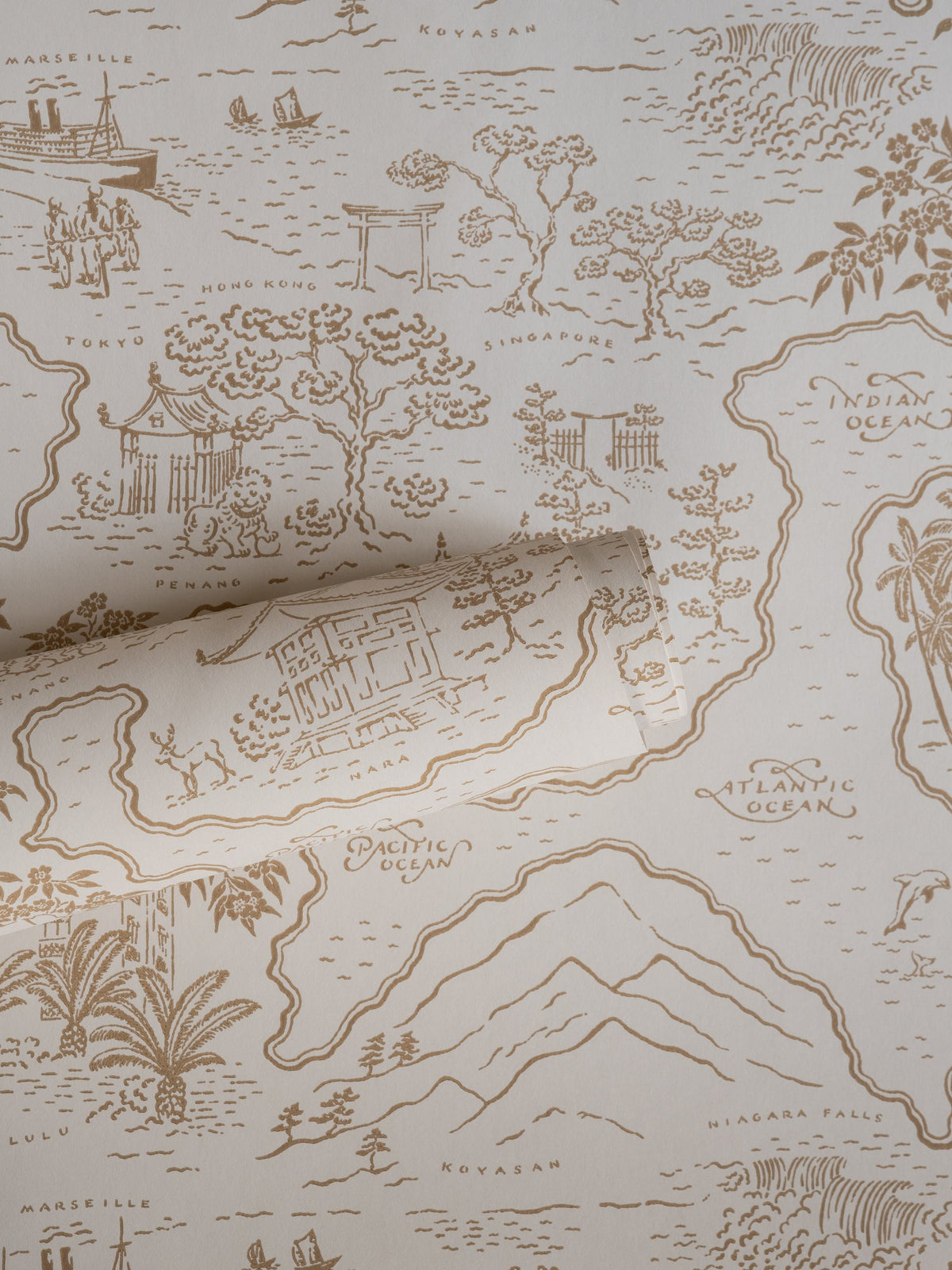 Voyage 1929 Wallpaper by Langelid Von Bromssen in Cinnamon, detail view