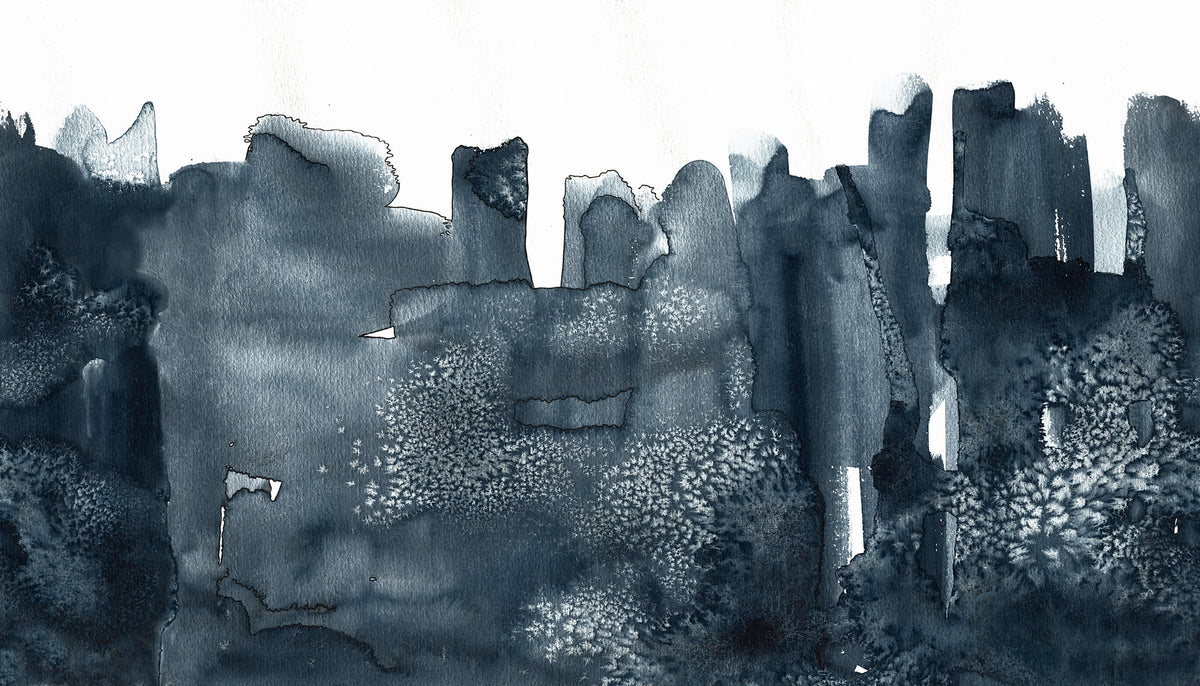 Watercolor City Blue mural by Rebel Walls