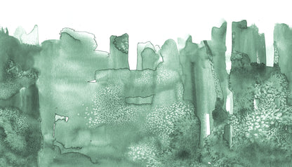 Watercolor City Green mural by Rebel Walls