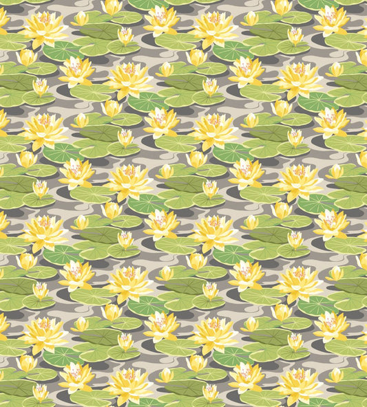 Waterlily Wallpaper by Ohpopsi Charcoal & Mustard