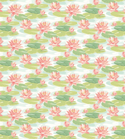 Waterlily Wallpaper by Ohpopsi Duck Egg & Coral
