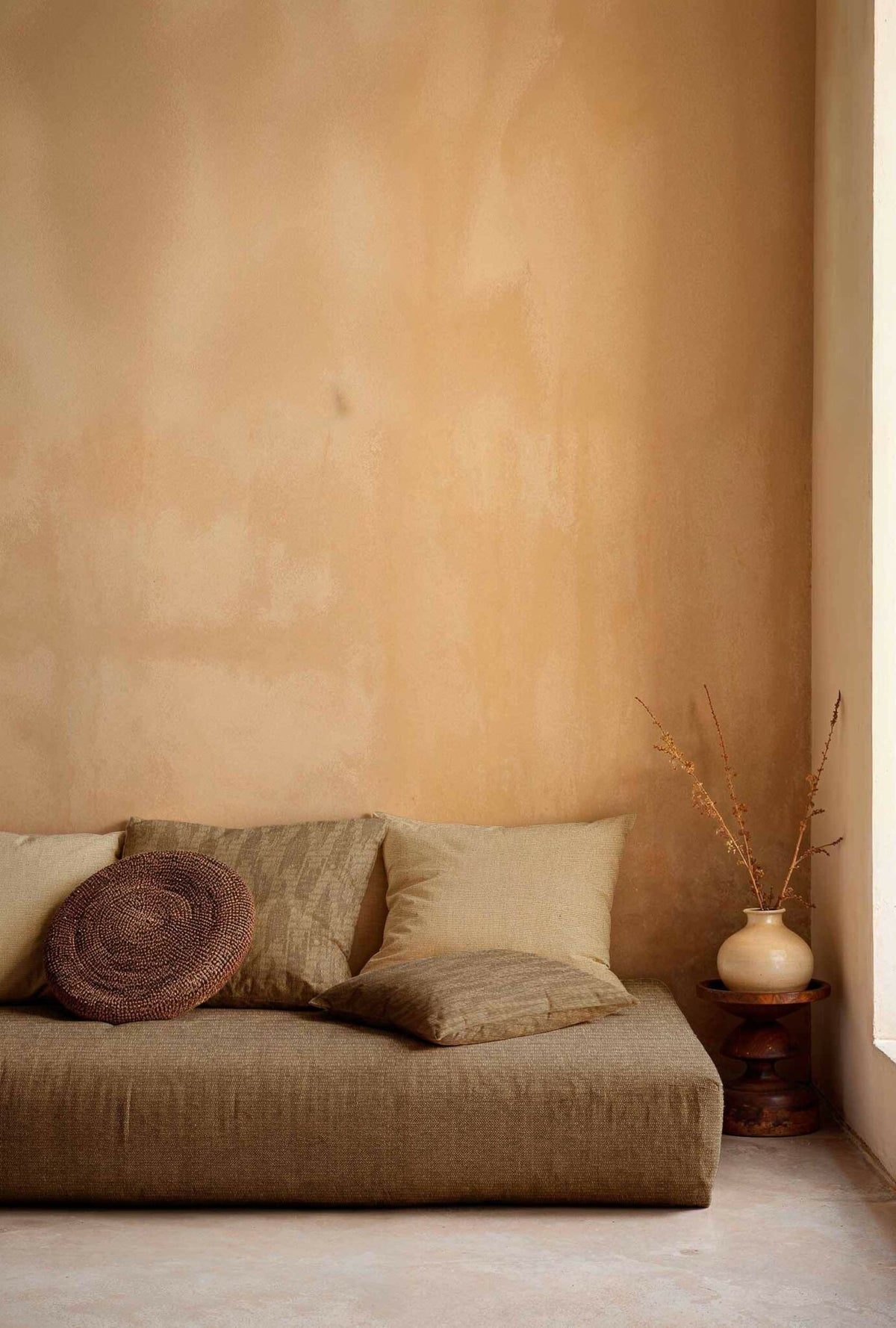 Wave Dune fabric by Coordonné in Jute, shown in a styled room