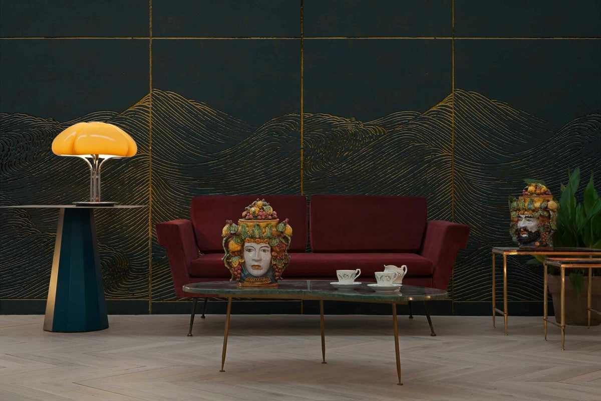 Waves mural by Coordonné in Dark Blue, shown in a styled room