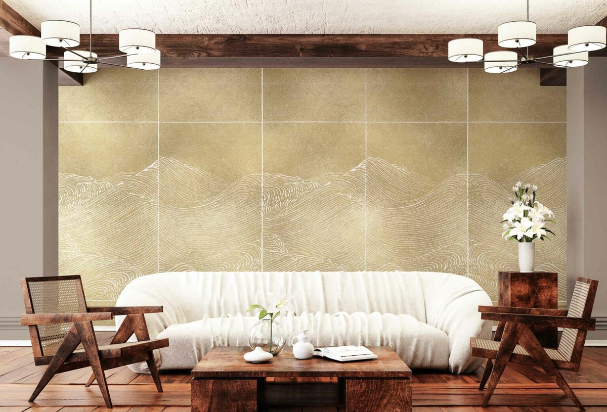 Waves mural by Coordonné in Extra Gold, shown in a styled room