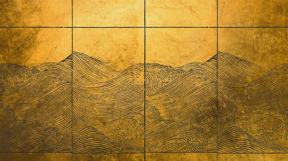 Waves mural by Coordonné in Gold, flat pattern view