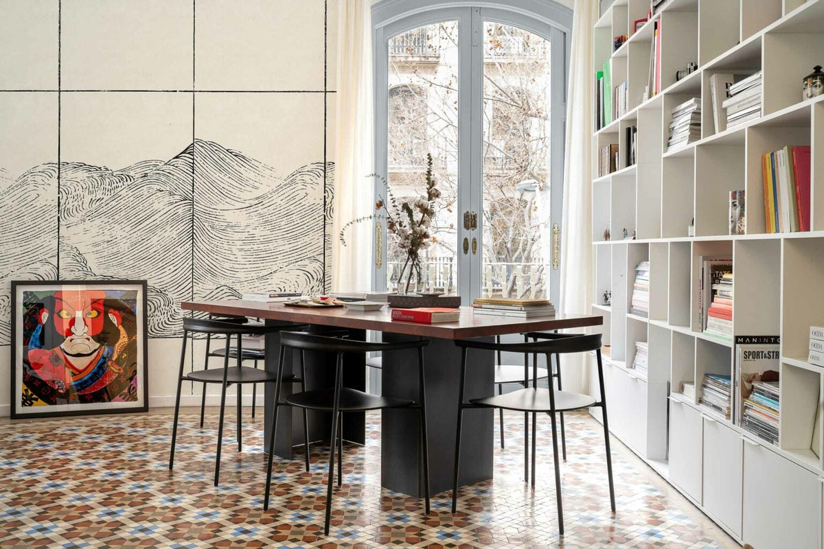 Waves mural by Coordonné in No. A00335, shown in a styled room
