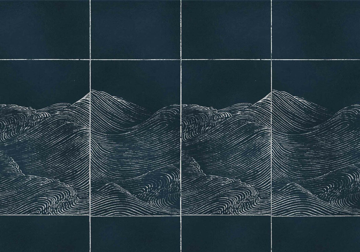 Waves mural by Coordonné in Silver, flat pattern view