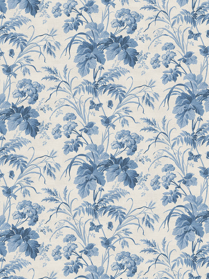 Where The Wildflowers Grow Velvet Fabric by Divine Savages in Blue Cream, pattern swatch