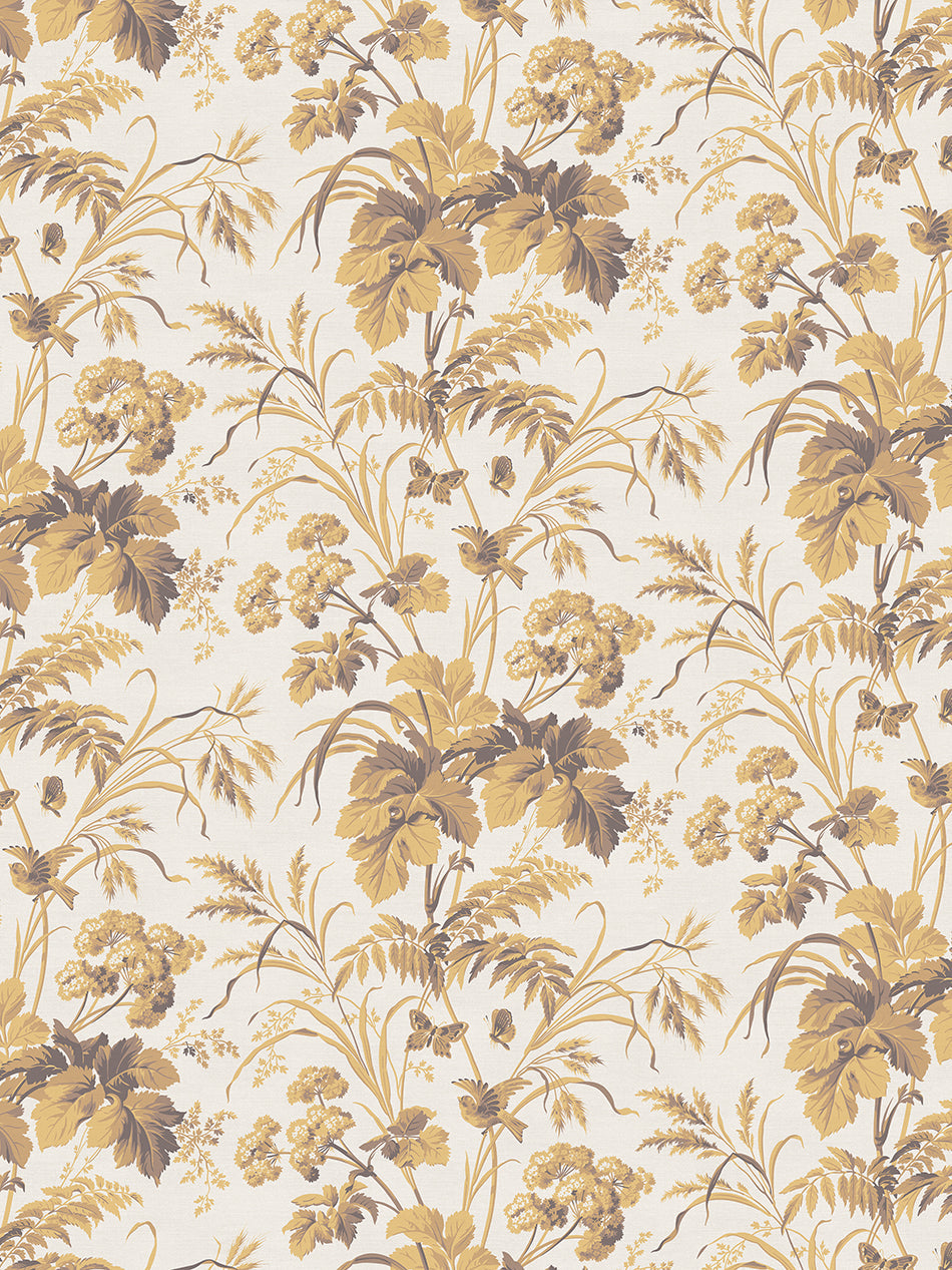 Where The Wildflowers Grow Velvet Fabric by Divine Savages in Mustard Yellow, pattern swatch