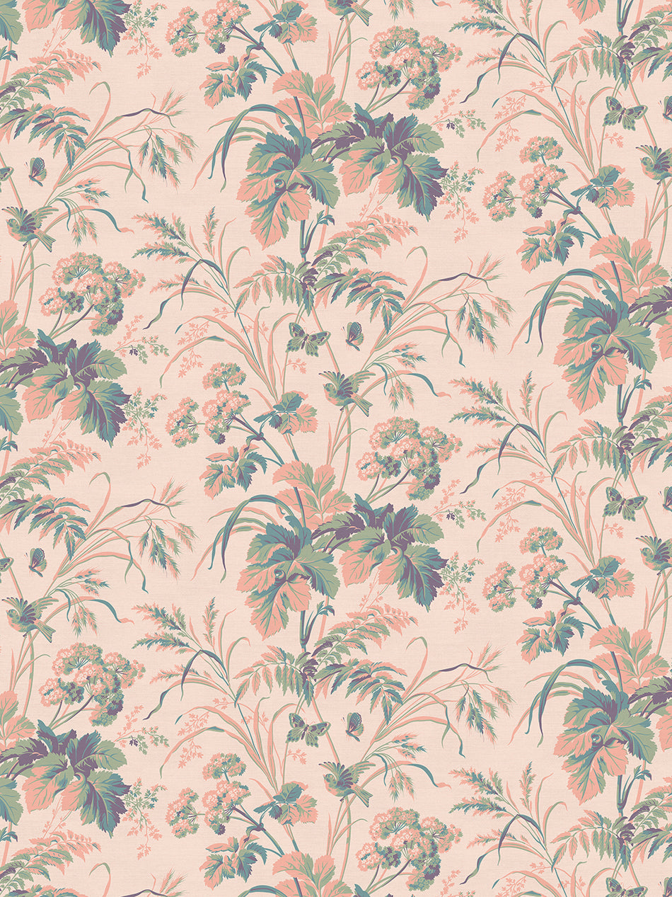 Where The Wildflowers Grow Velvet Fabric by Divine Savages in Peach, pattern swatch