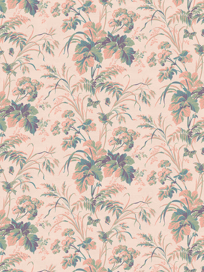 Where The Wildflowers Grow Velvet Fabric by Divine Savages in Peach, pattern swatch