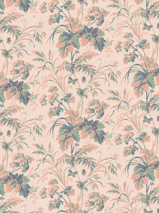 Where The Wildflowers Grow Velvet Fabric by Divine Savages in Peach, pattern swatch