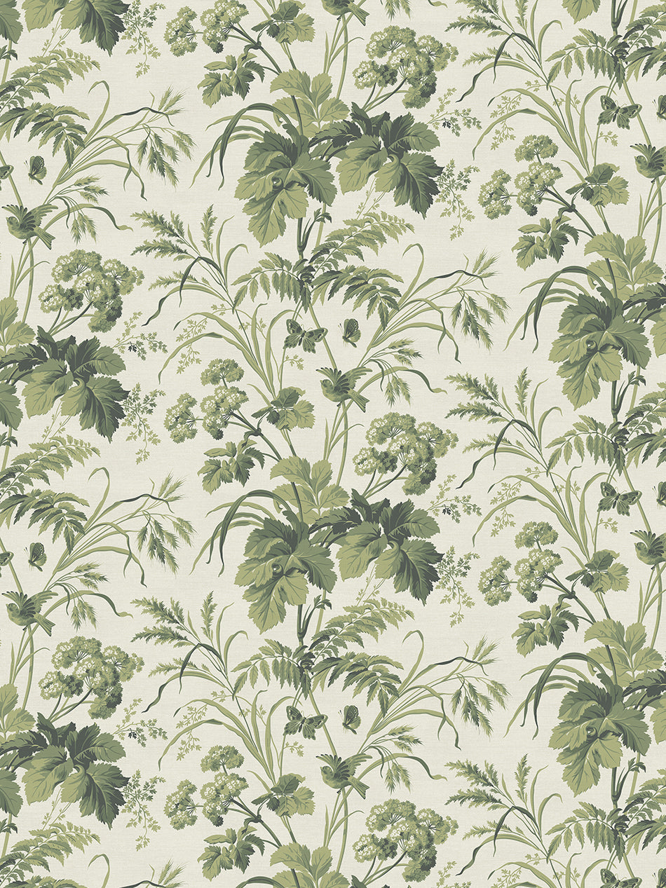 Where The Wildflowers Grow Velvet Fabric by Divine Savages in Sage Green, pattern swatch