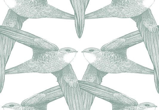 White Birds Céladon mural by Bien Fait
