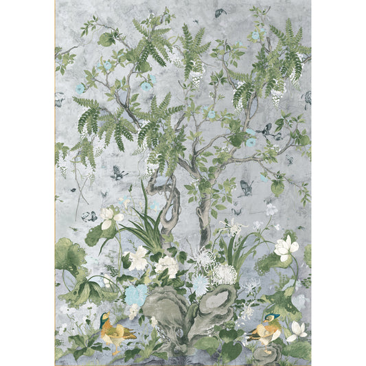 Wild Wisteria Mural by Thibaut in Metallic Silver (TM42053)