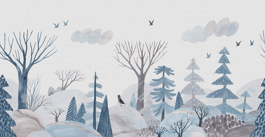 Winter Woods Blue mural by Rebel Walls