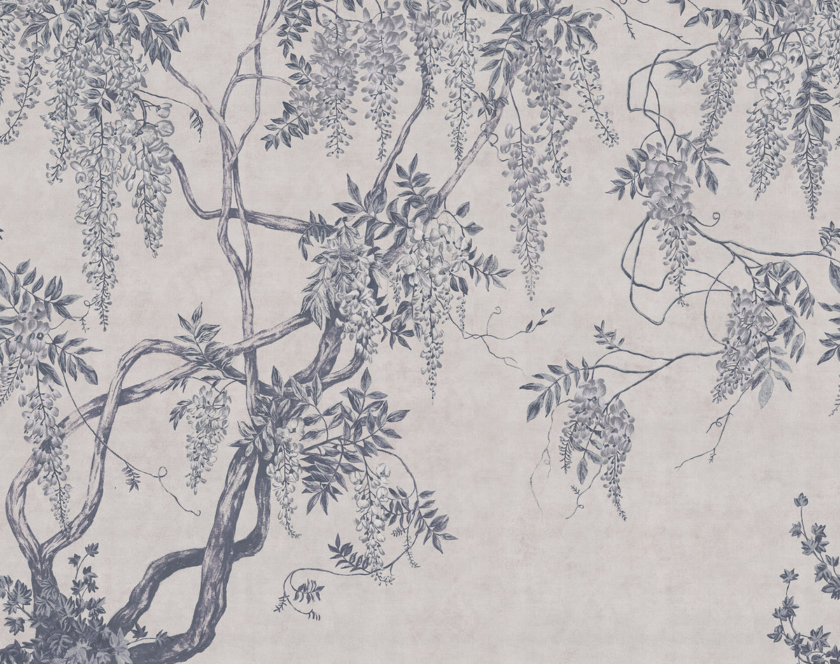 Wisteria Tree Blue mural by Rebel Walls