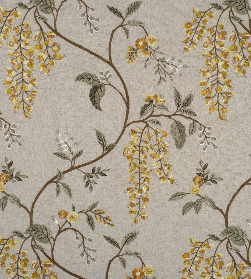 Wisteria Vine Linen Fabric by James Hare Cardamom