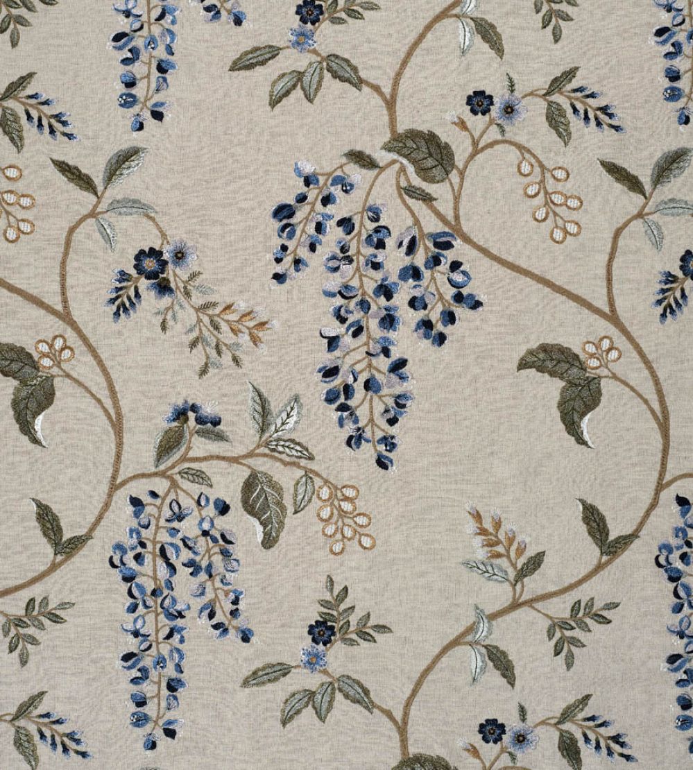 Wisteria Vine Linen Fabric by James Hare Gentian Blue