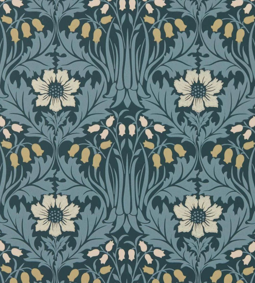 Woodbell & Anemone Wallpaper by Morris & Co Indigo