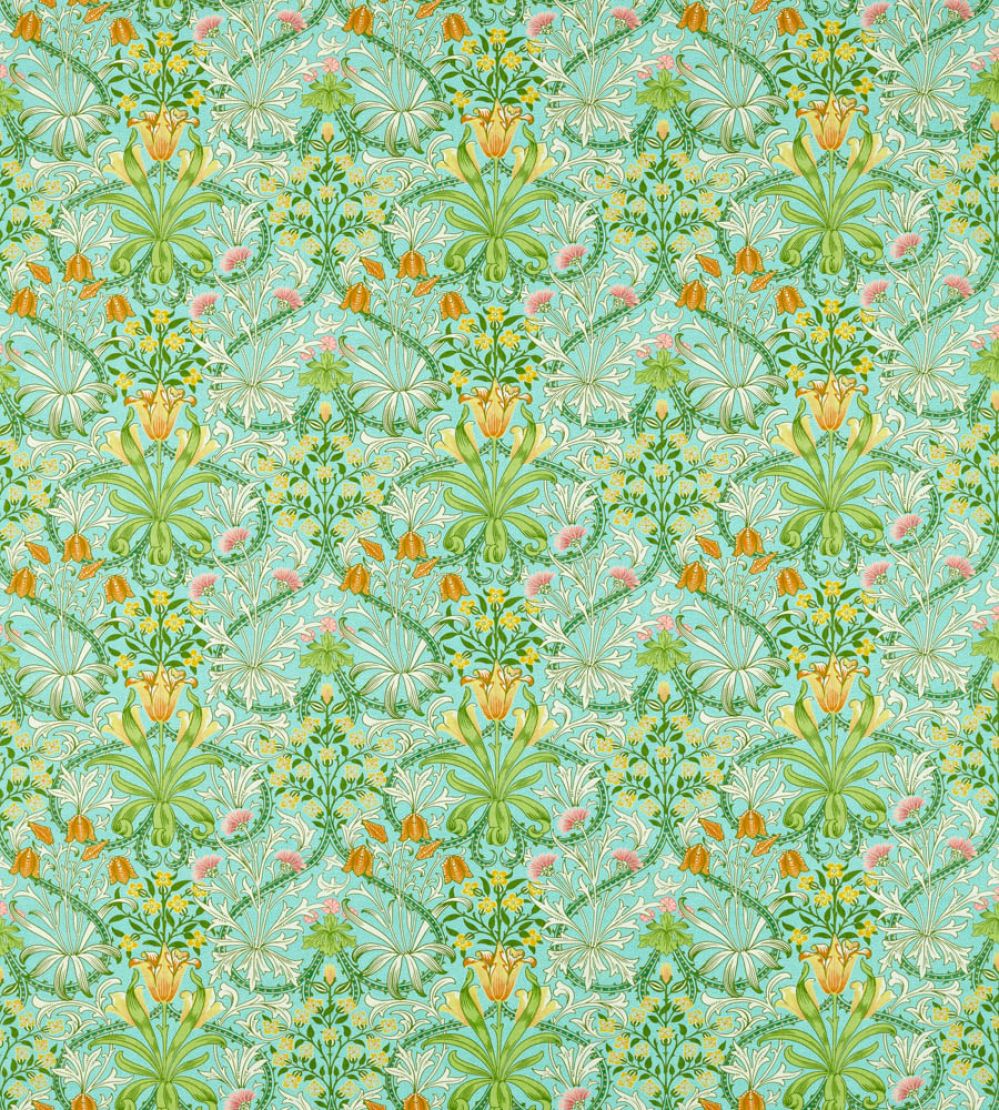 Woodland Weeds Fabric by Morris & Co Orange/Turquoise
