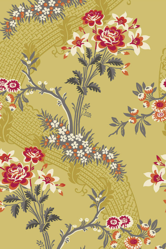 Lace Brocade Wallpaper by Gainsborough in Gold and Grey