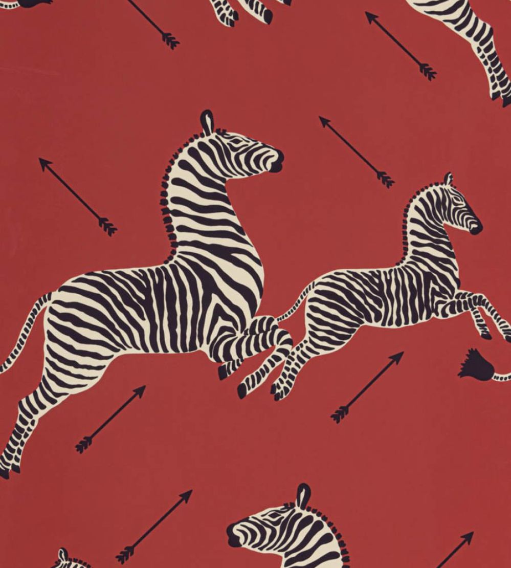 Zebras Wallpaper by Scalamandre Masai Red
