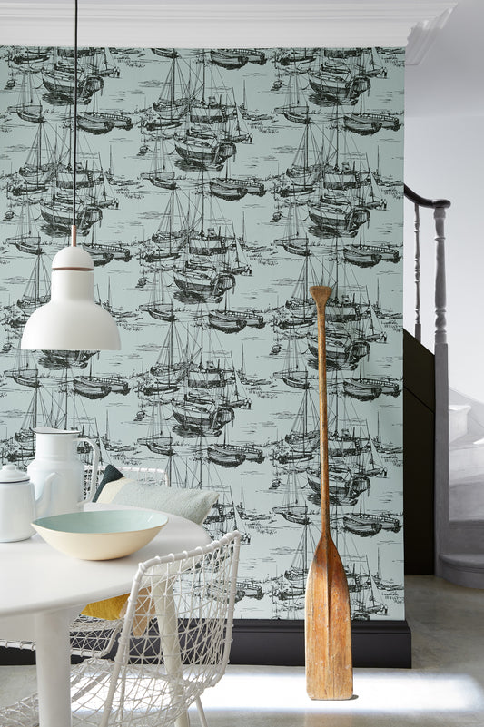 Zingara wallpaper by Little Greene in Cerulean Sea