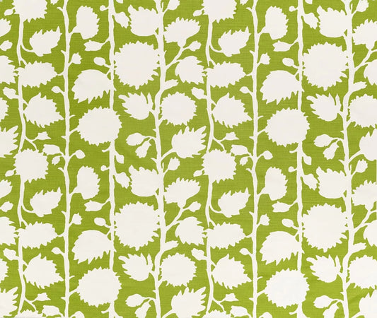 Zinnia Linearis One Color Green on White fabric by Alan Campbell