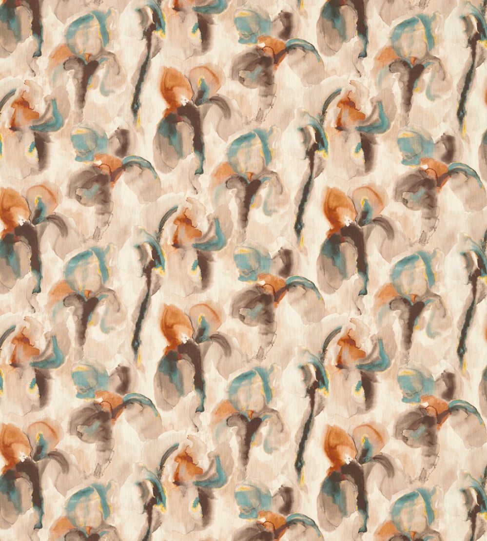 Water Iris Fabric by Zoffany Peacock/Copper