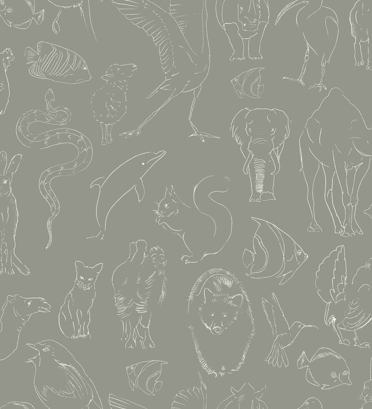 Zoology wallpaper by Coordonné in Stone, flat pattern view
