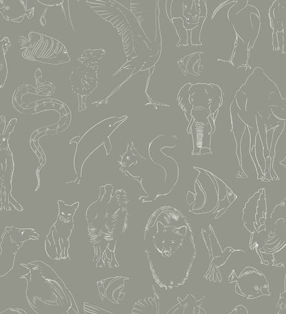 Zoology wallpaper by Coordonné in Stone, flat pattern view