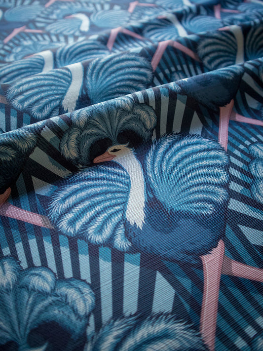Zsa Zsa Linen Fabric by Divine Savages in Blue, pattern swatch