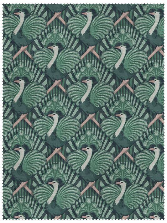 Zsa Zsa Linen Fabric by Divine Savages in Bottle Green, pattern swatch